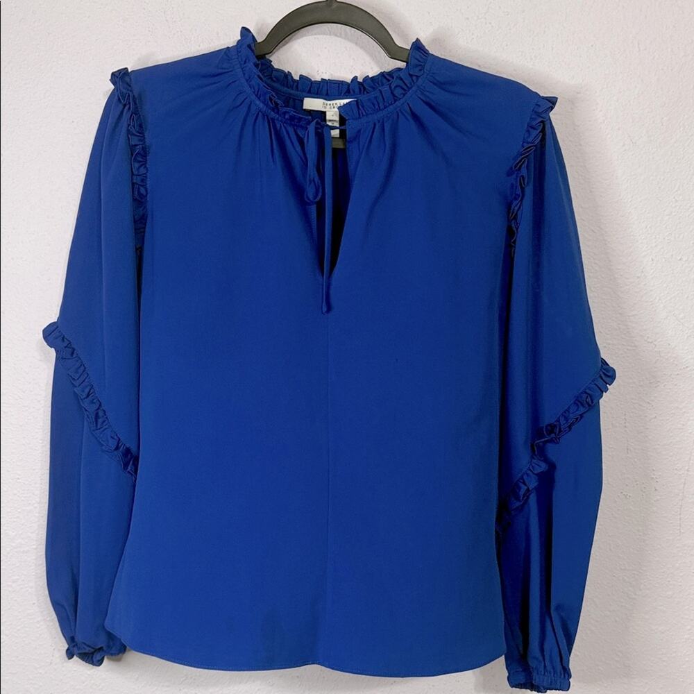 Derek Lam 10 Crosby Women Royal Blue Ruffle Blouse Size 8